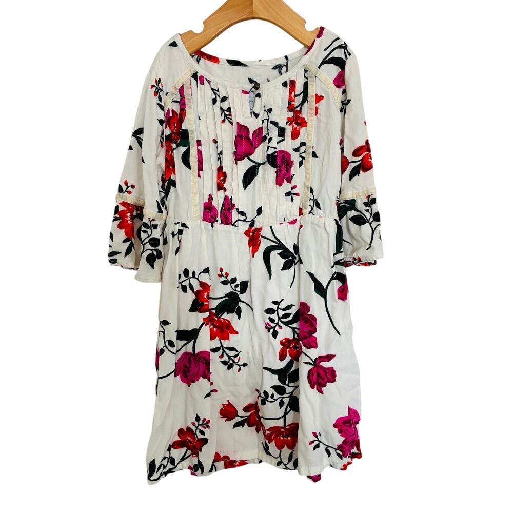 Old Navy White w/Floral Pink Pattern Knee Length Dress 3/4 Sleeves Siz3 6-7